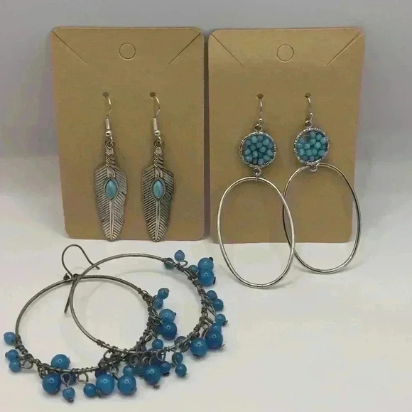 Silver and Turquoise color earring bundle - lot of three silvertone earrings - Picture 1 of 6
